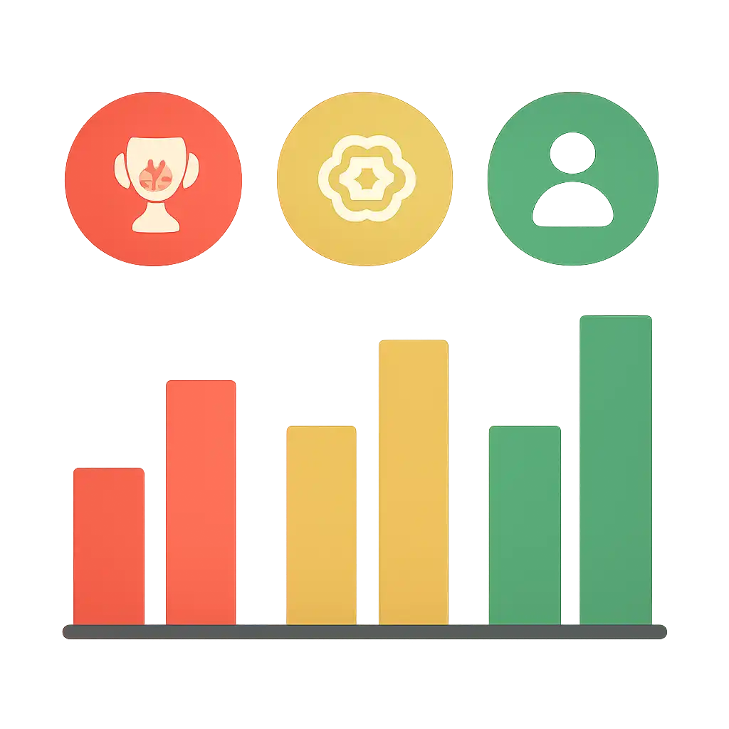 Infographic comparing options using coloured bars and icons only, no text or labels, flat design, Jai Win